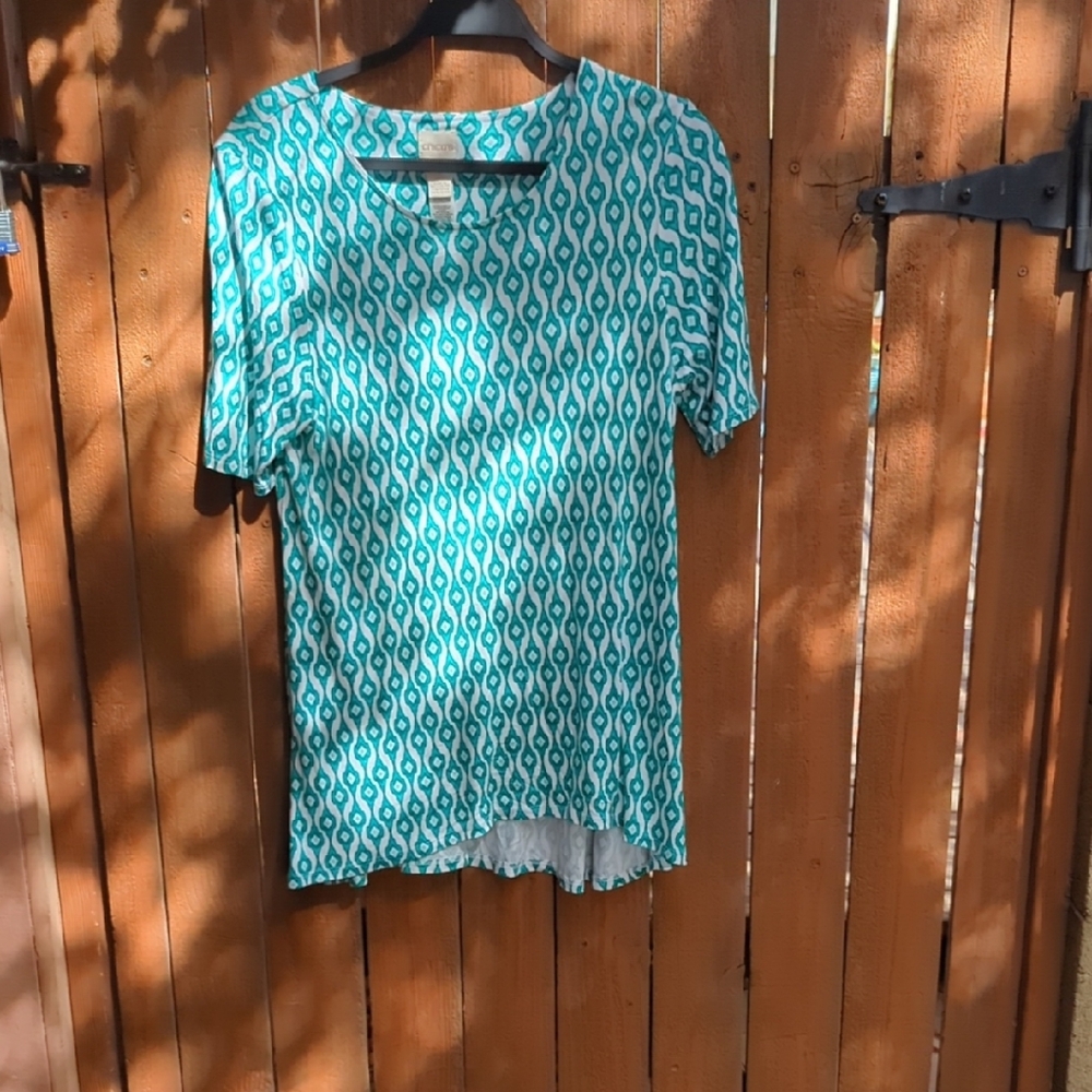 Chico's Teal Patterned Short Sleeve Top